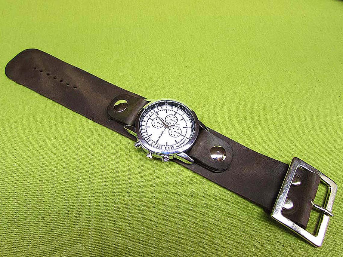 Handmade Brown Watch cuff strap Mens Watch Leather strap 16mm Etsy