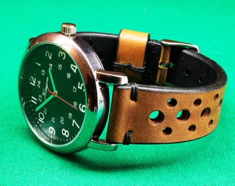 Handmade Rally Watch Strap Italian Distressed Brown Leather: 18mm-24mm, Vintage Style, Watch Band,120