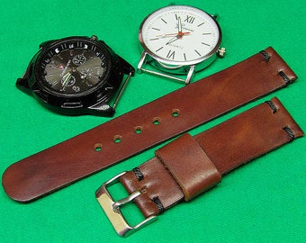 Handmade Horween Leather Watch Strap: Sizes 18mm-24mm, Watch Band, Distressed Cognac Dublin, 040