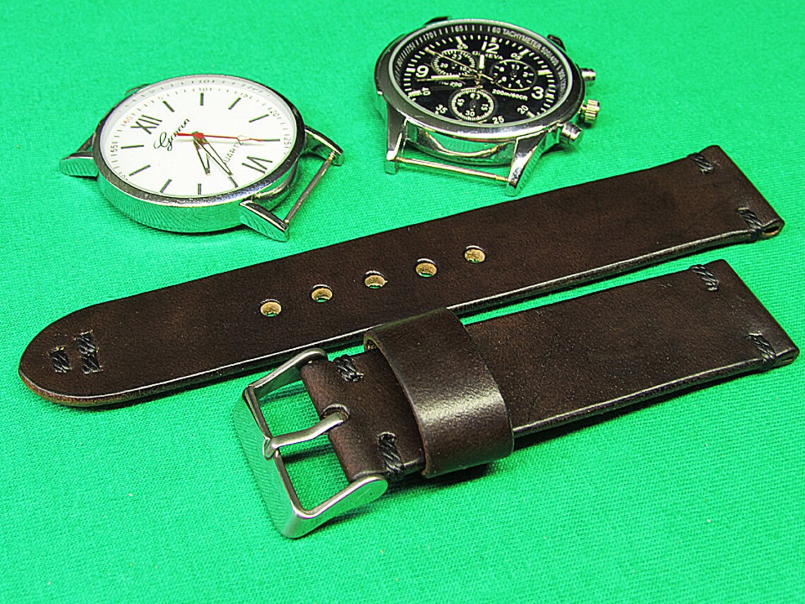 Handmade Watch Strap Dark Brown Chromexcel Leather 24mm Etsy