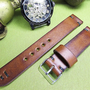 Handmade Watch Strap 18mm, 20mm, 22mm, 24mm, Leather watch strap with Brown Itallian Leather, Unisex Brown watch strap ,24