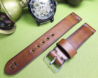 Handmade Watch Strap Brown Chromexcel Leather: 18mm-24mm, Watch Band, Italian Vegetable Tanned, 024