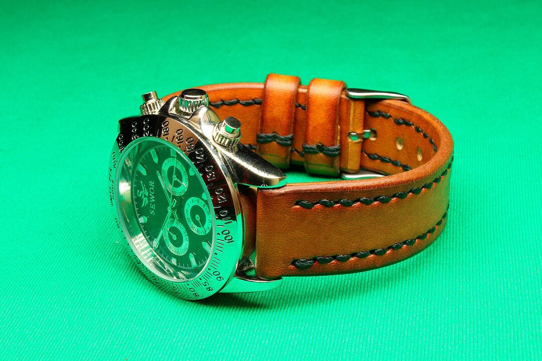 Handmade Leather Watch Strap With Tan Vegetable Tanned Chromexcel