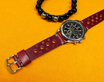 Bracelet de montre fait main Rally Horween Cuir chrome xcel bordeaux 18 mm, 20 mm, 22 mm, 24 mm, Bracelet de montre en cuir, Bracelet de montre en cuir, Bracelet de montre