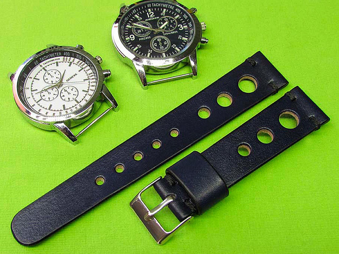 Handmade Watch Strap Rally Dark Blue Chromexcel Leather: 18mm-24mm