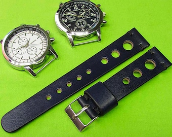 Handmade Watch Strap Rally Dark blue Chromexcel Leather: 18mm-24mm, Watch Band, Vegetable Tanned ,081