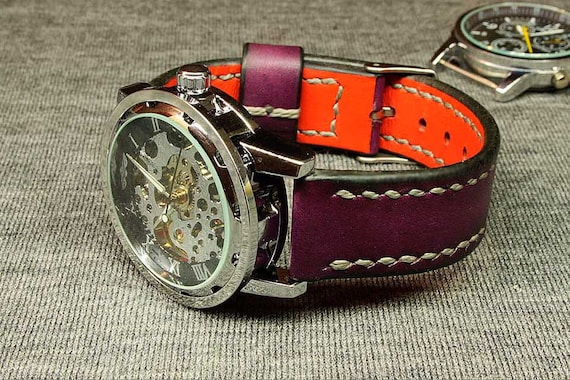 Handmade Watch Strap Dark Blood Burgundy Chromexcel Leather Watch Strap 20mm 18mm 24mm 22mm Leather Watch Strap Watch Band 087