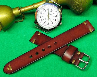 Handmade Brown Chromexcel Leather Watch Strap: 18mm-24mm, Watch Band, Vegetable Tanned, 080