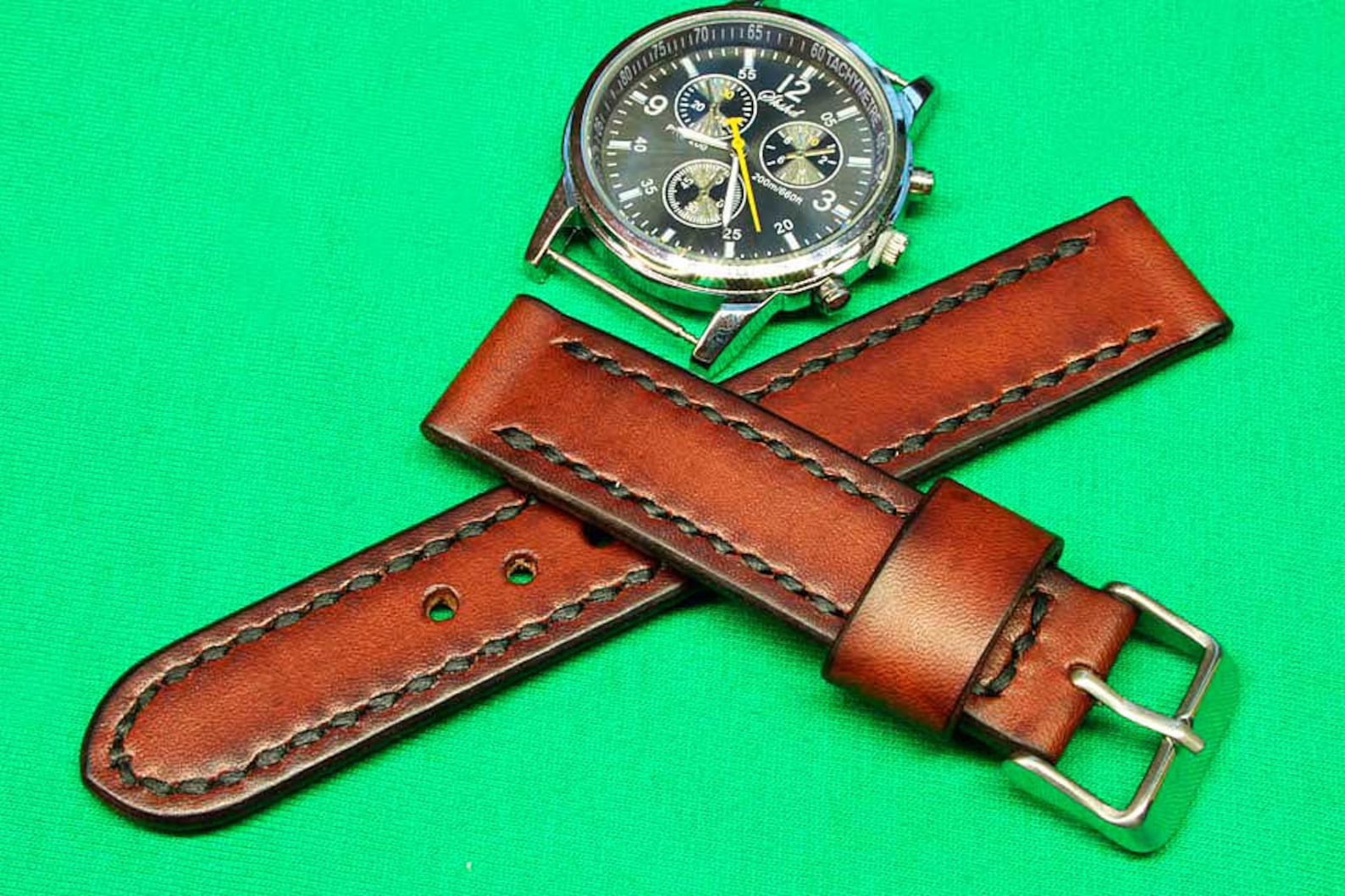 Handmade Leather watch strap with Brown cognac vegetable Etsy