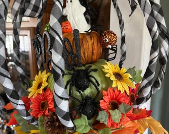 Handmade Halloween  3/D wreath, Pumpkin Wreath, Ghost Wreath, Sunflower Wteath,