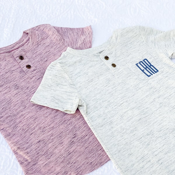 Pink Toddler Henley Button Top with Monogram