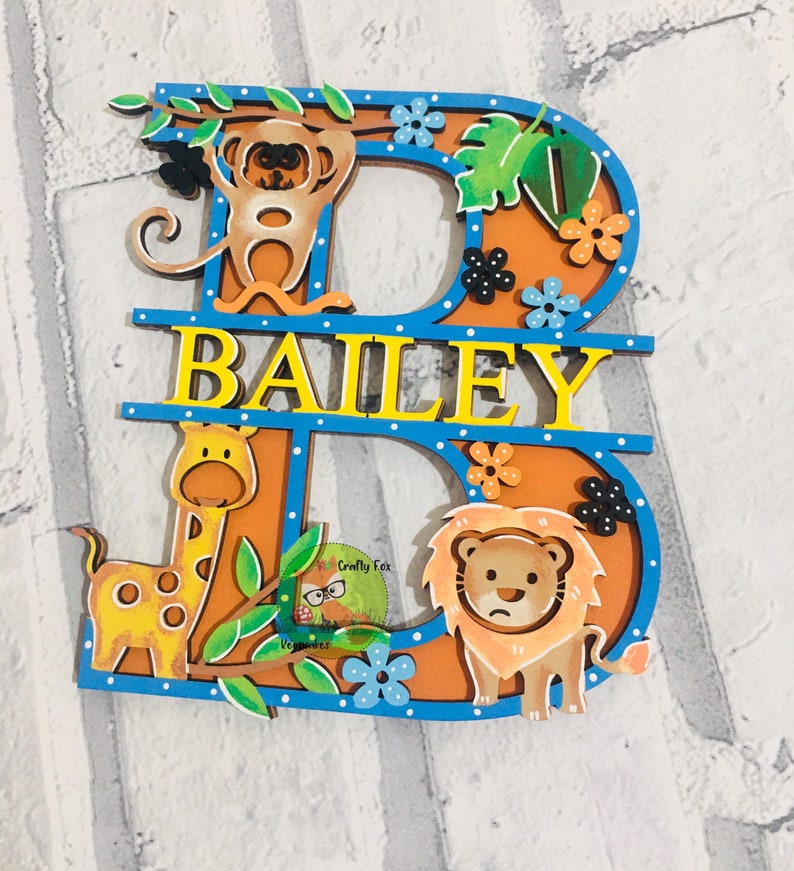 personalised wooden jungle letter safari theme nursery etsy