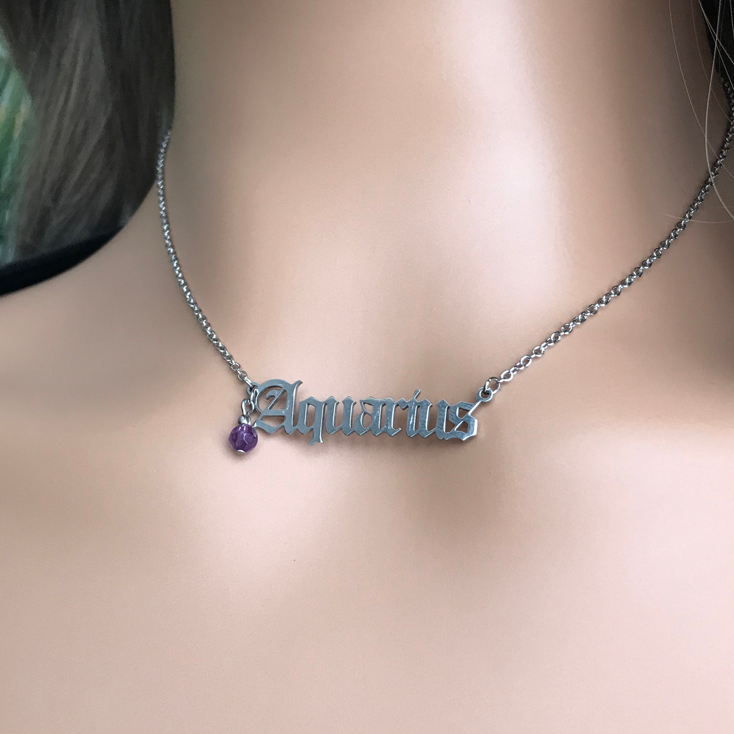 Aquarius Zodiac Necklace Aquarius Amethyst Necklace Etsy