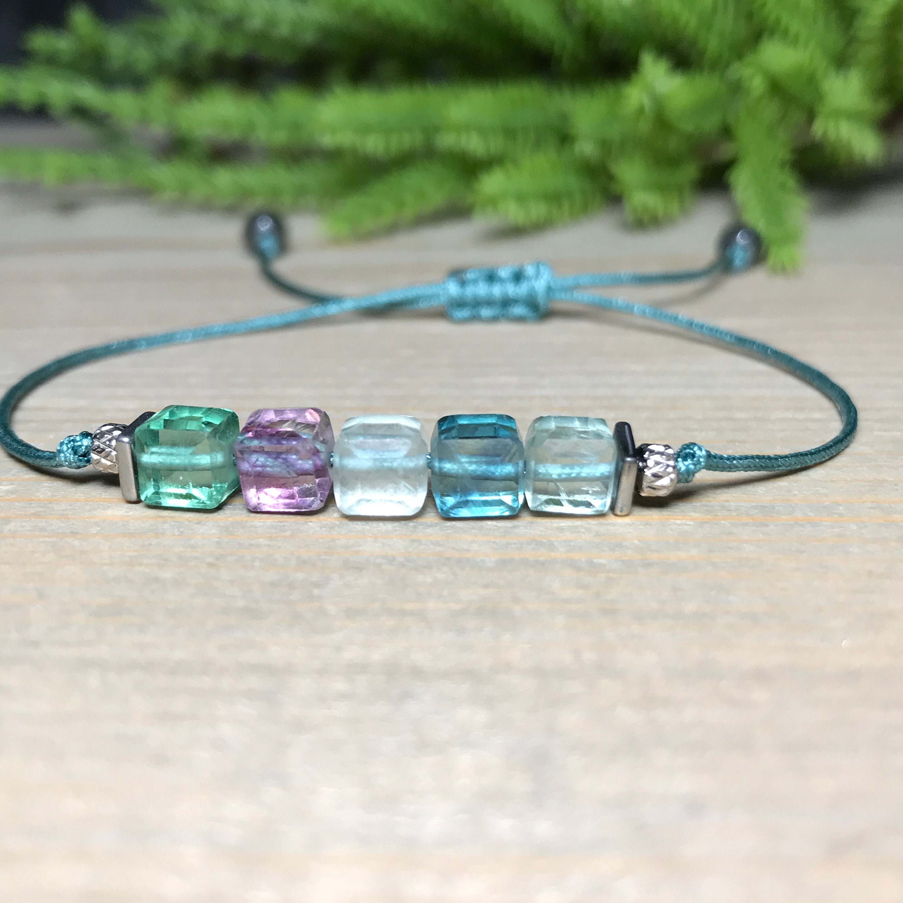 6mm Square Multi Color Fluorite Bracelet Calming Crystal Etsy