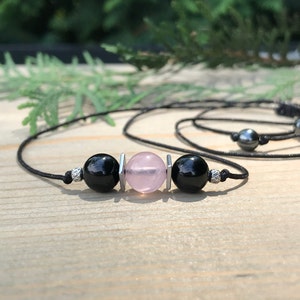 Unisex Kids/Adult Empath Protection Necklace, Black Tourmaline Protection Necklace, Rose Quartz Necklace, Adjustable Protection Necklace
