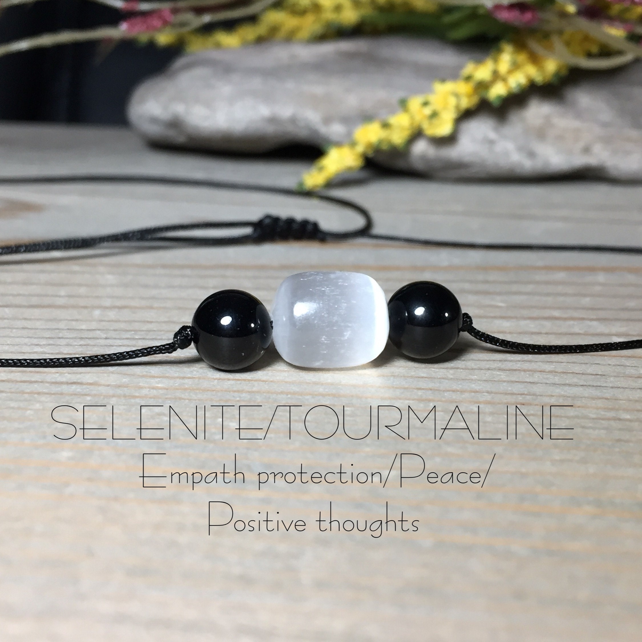 Kids/Adult Selenite & Black Tourmaline Necklace, 13"-27" Se…