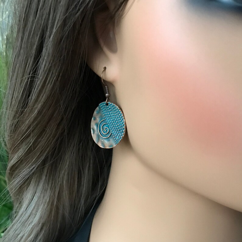 Copper Earrings Boho Jewelry Bohemian Earrings BOHO Patina Earrings Ethnic Earrings Turquoise Copper Bohemian Jewelry