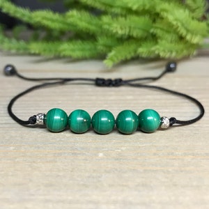 6mm Genuine Malachite Adjustable Bracelet, Adjustable Genuine Malachite Bracelet, BOHO Malachite Bracelet, Minimalist Protection Bracelet