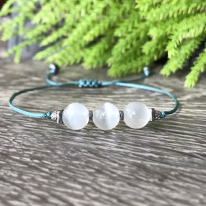 Kids/Adult 8mm Selenite Adjustable Bracelet, Selenite Healing Bracelet, Selenite String Bracelet, Selenite Jewelry, Positive thoughts
