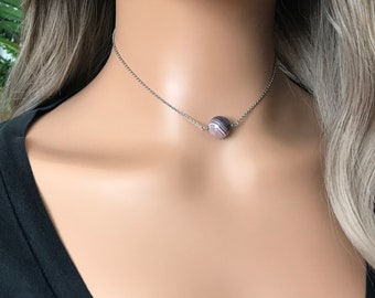 12mm Botswana Agate Necklace, Agate Necklace, Stainless Steel Agate Necklace, Love, Abundance, Wealth, Good luck, Protection, Balance