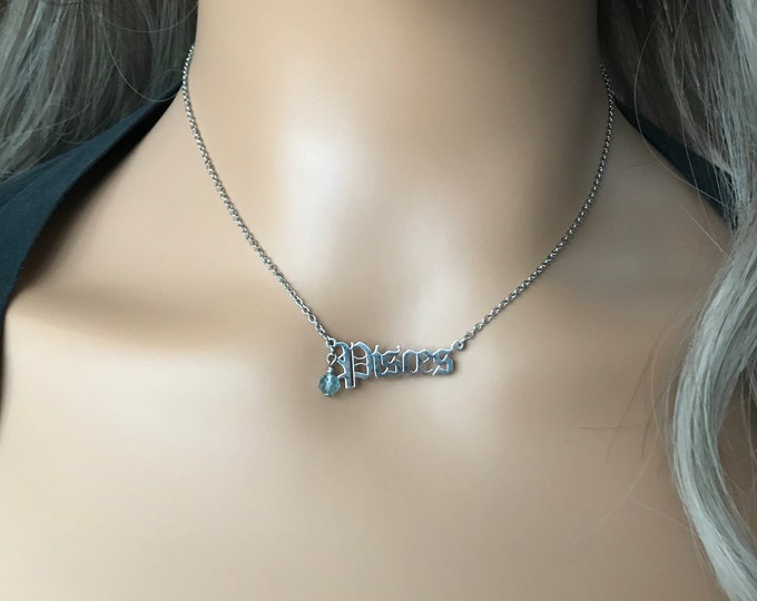 Pisces Zodiac Necklace, Pisces Aquamarine Necklace, Stainless Steel NON Tarnish Pisces Necklace, March Birthstone, Zodiac Jewelry