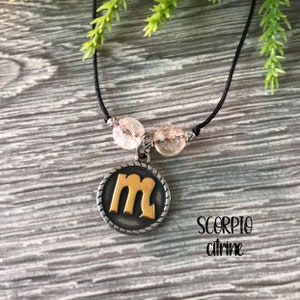 Unisex Scorpio Zodiac Necklace, 8mm Citrine Necklace, Zodiac Necklace, Scorpio Gemstone, November Birthstone, Protection, Energy, Success