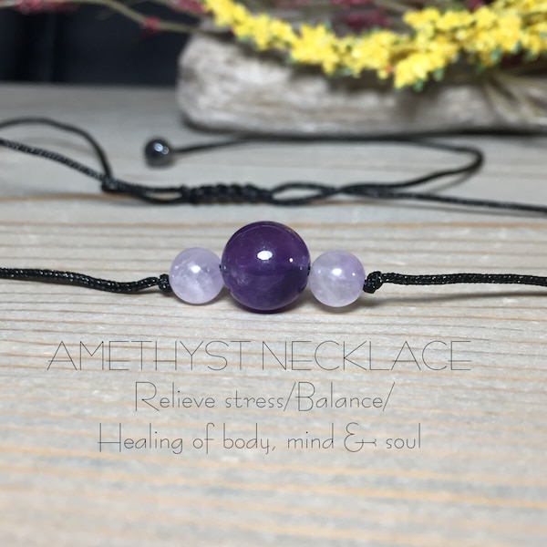 Unisex Kids/Adult Amethyst Adjustable Necklace, Amethyst Necklace, Calming Necklace, Balance, Relieves stress, Gemstone Healing Necklace