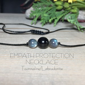 Unisex Kids/Adult Empath Protection Adjustable Necklace, Black Tourmaline Necklace, Labradorite Necklace, Aura Protection Necklace