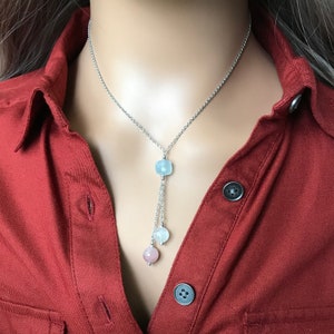 Fertility Gemstone Necklace, Brazilian Aquamarine Necklace, Madagascar Rose Quartz, Moonstone, Pregnancy Necklace,Gift For Mom to be