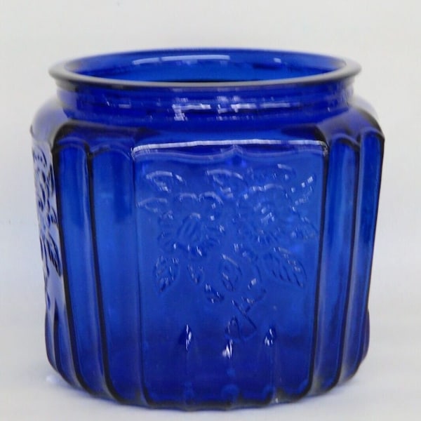 Anchor Hocking Mayfair Cobalt Blue Floral Cookie Biscuit Jar No Lid 3217B