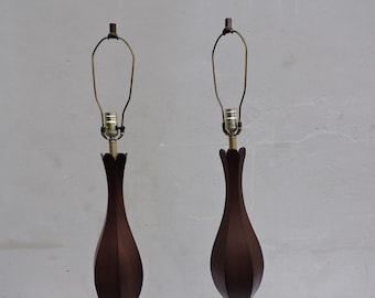 Mid Century Modern Pair of Tall Wood Table Lamps 6324