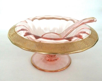 Tiffin Rambler Rose Pink Depression Glass Mayo Condiment Bowl with Spoon 530B