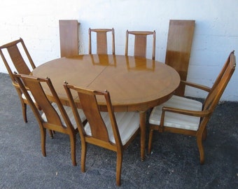 Mid Century Modern Set of Dining Table Six Chairs and Two Leaves 4917 SHIPPING NOT INCLUDED Please ask for shipping quote