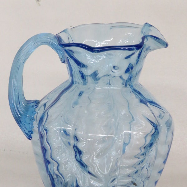 Fenton Fern Ice Blue Signed Glass Pitcher Creamer 2814B