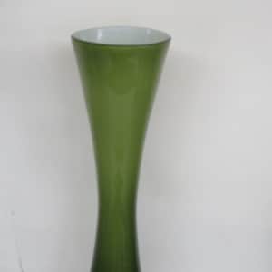 Mid Century Hand Blown Cased Glass Green Tall Vase 3910B