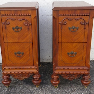 Early 1900s Carved Tall Nightstands End Side Bedside Tables a Pair 5576 SHIPPING NOT INCLUDED Please ask for shipping quote