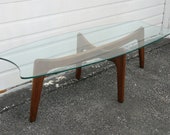 Adrian Pearsall Style Mid Century Modern Glass Top Low Coffee Table 9974 - SHIPPING NOT INCLUDED - Please ask us for shipping quote