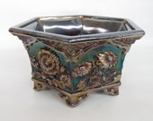 Fenton Carnival Glass Chrysanthemum Amethyst Hexagonal Footed Planter Bowl 456B