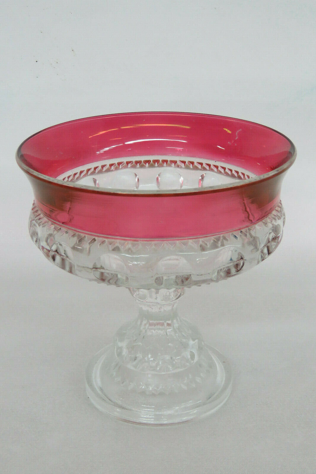 Indiana Glass Kings Crown Ruby Flash Thumbprint Compote Candy Dish 