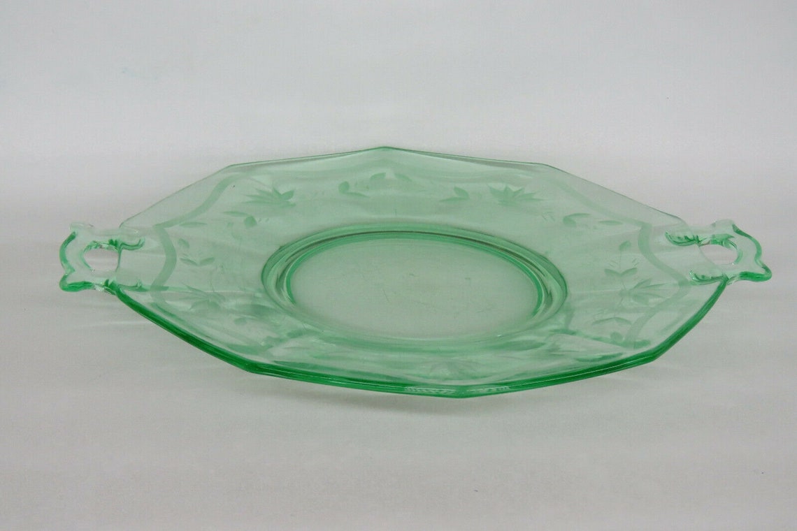 Green Etched Depression Glass Octagon Serving Dish Tray with Etsy