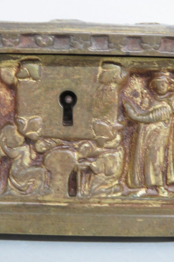 Gothic Bronze Brass Solid Heavy Carved Jewelry Re… - image 5