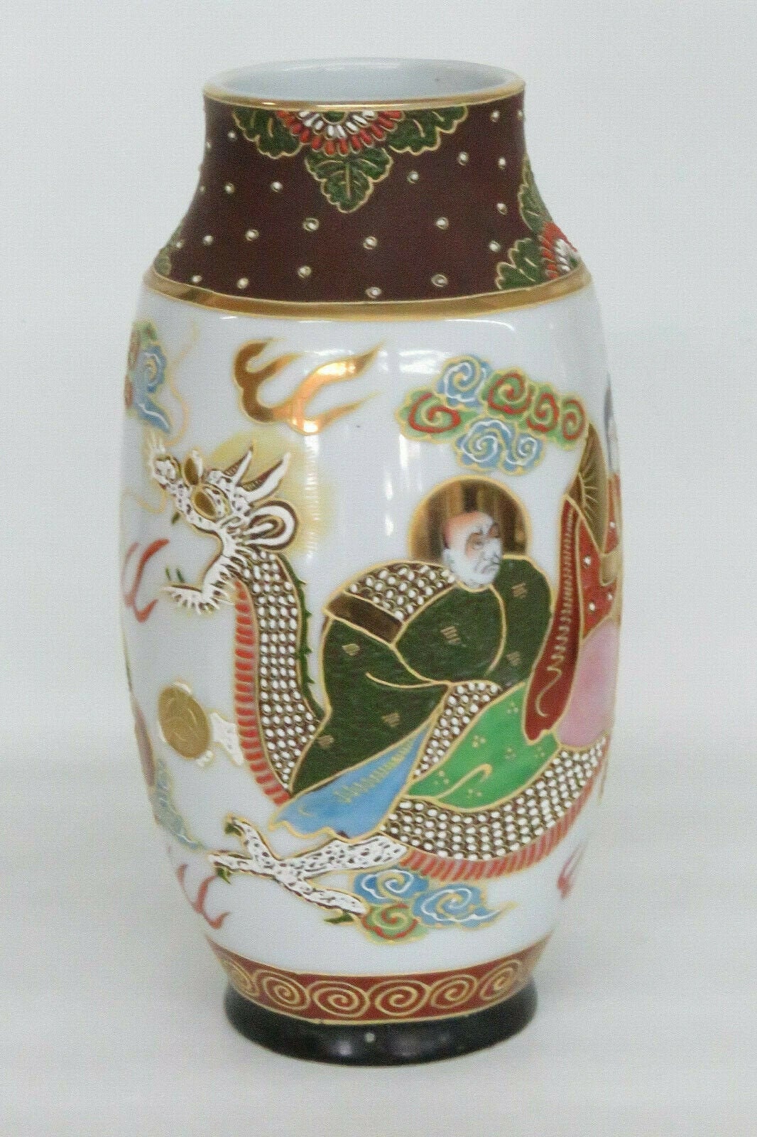 Japanese Moriage Satsuma Style Hand Painted Vase 1198B