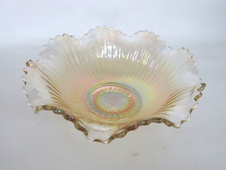 Spiral Flutes Iridescent Glass Vintage Ruffled Candy Dish Bowl 371B - Etsy