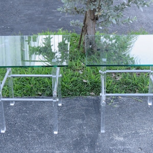 Mid Century Lucite Acrylic Glass Top Pair of Side Tables 2264 SHIPPING NOT INCLUDED Please ask for shipping quote