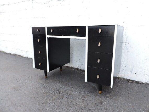 Mid Century Modern Vintage Painted Black And White Computer Etsy