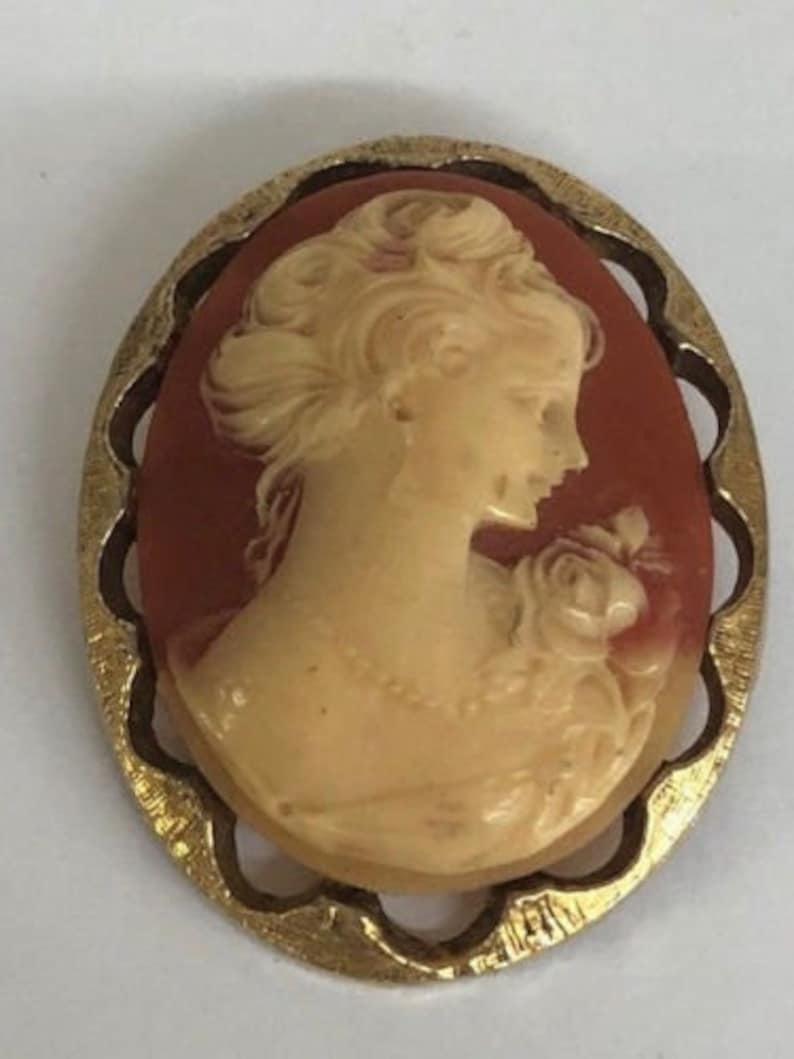 Vintage Cameo Lady Portrait Brooch Pin 9163 | Etsy