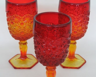 Fenton Red Amberina goblet sunset pattern 