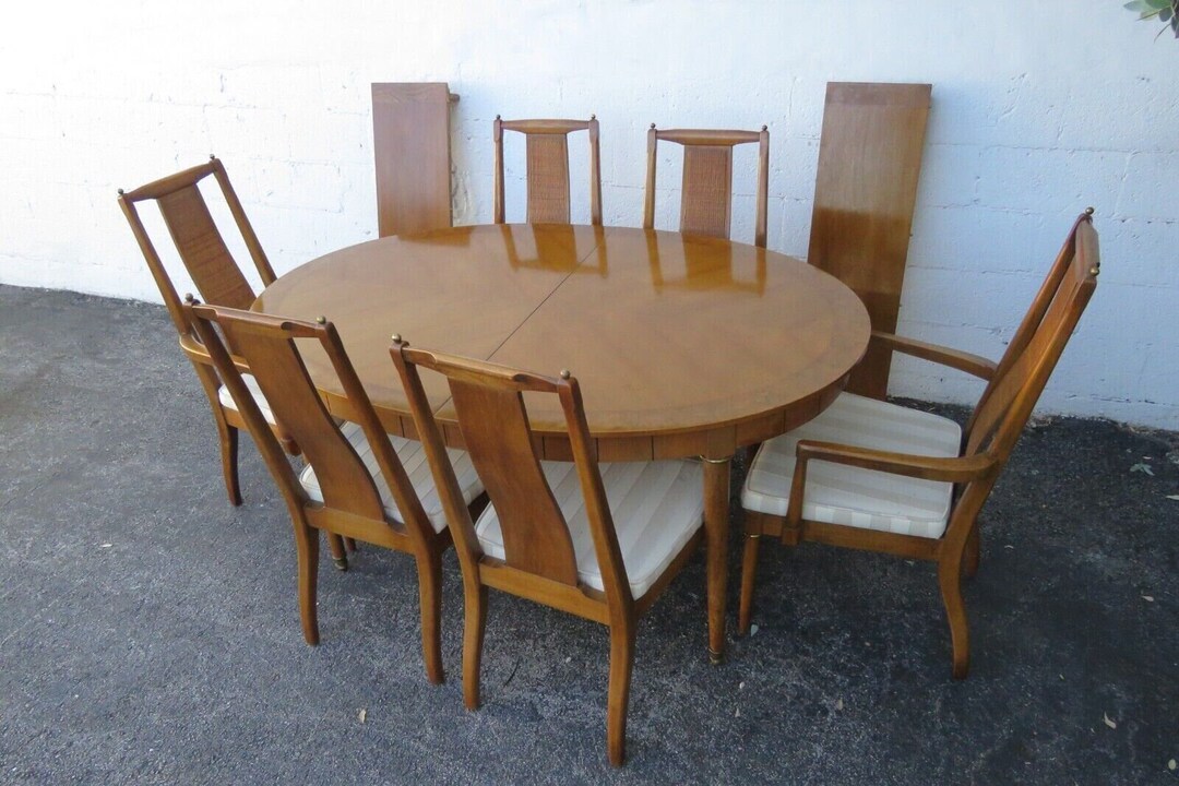 Mid Century Modern Set of Dining Table Six Chairs and Two Etsy