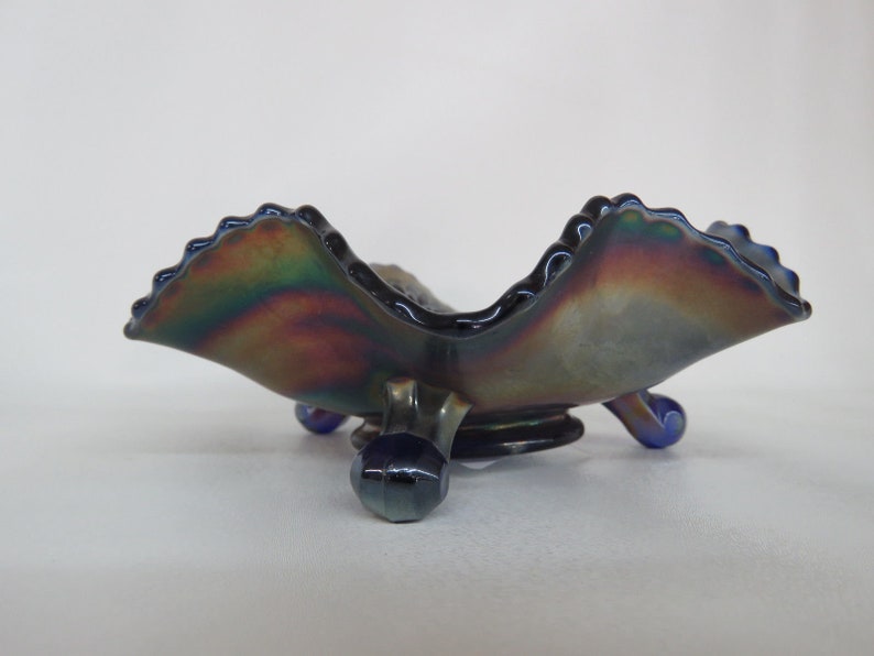 Fenton Carnival Glass Cobalt Blue Ruffled Footed Candy Dish Etsy