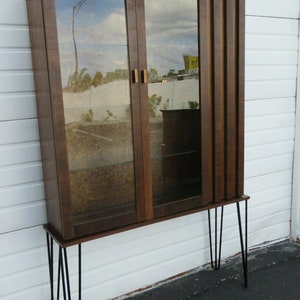 Brutalist Mid Century Modern Display China Cabinet with Hairpin Legs 1255 SHIPPING NOT INCLUDED Please ask for shipping quote